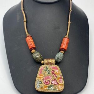 Chico’s Gemstone Enamel Asian Style Necklace
